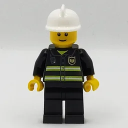 Fireman, Black Fire Jacket with Radio and Badge, White Helmet, Reddish Brown Eyebrows (3626b Head)
