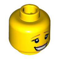 Lego Minifig Head Fairytale Princess, Dual Sided, Dark Orange Eyebrows, Eyelashes, Bright Pink Lips, Smiling / Eyes Closed, Kissing Print [Hollow Stud] / Yellow