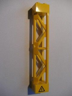 Lego Support 2 x 2 x 10 Girder Triangular Vertical - Type 3 - 3 Posts, 2 Sections with Electricity Danger Sign Pattern Right (Sticker) - Set 7633
