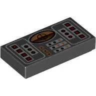 Tile 1 x 2 with Avionics Copper, Red & Silver Controls Print