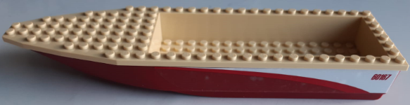 Lego Boat, Hull Unitary 28 x 8 with Tan Top with Red Stripe and '60167' on White Background Pattern on Both Sides (Stickers) - Set 60167