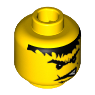 Lego Minifig Head Aquaraider / Knight / Dwarf / Dracus / Astronaut, Male Scar Across Lip, Angry Black Eyebrows and Messy Hair Print (Dracus) [Blocked Open Stud] / Yellow