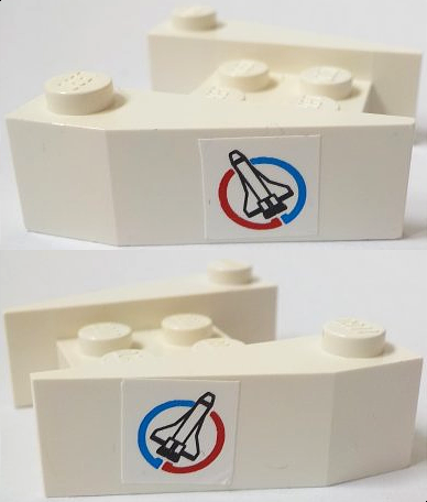 Lego Wedge 3 1/2 x 4 without Stud Notches with Space Shuttle in Blue and Red Circle (Launch Command Logo) Pattern on Both Sides (Stickers) - Set 6336