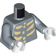Lego Torso, Tan Ribcage print, Sand Blue Arms, White Hands / Sand Blue