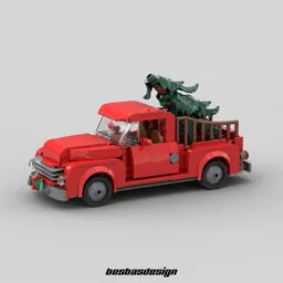 Little Red Truck Hauling a Christmas Tree