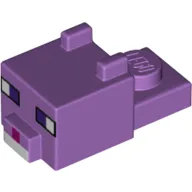 Animal Body Part, Cat Head 1 x 2 with Cube with Ears, Nose and Pixelated Face with Dark Purple Eyes and Magenta Nose Print / Medium Lavender