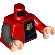 Lego Torso, Odd Arms, Tunic with Black Half, Hogwarts Crest Print, Left Red Arm, Right Black Arm, Light Nougat Hands / Red