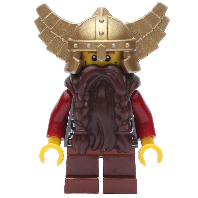 Lego Dwarf, Dark Brown Beard, Metallic Gold Winged Helmet