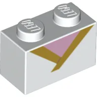 Brick 1 x 2 with 2 Pearl Gold Lines (V-Neck Shirt), Medium Lavender Triangle Print / White
