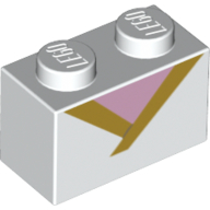 Lego Brick 1 x 2 with 2 Pearl Gold Lines (V-Neck Shirt), Medium Lavender Triangle print / White