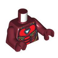 Lego Torso Armor, Red Panels with Gold Trim, Triangle Arc Reactor print, Dark Red Arms and Hands / Dark Red