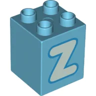 Duplo Brick 2 x 2 x 2 with Light Aqua 'Z' Print / Medium Azure