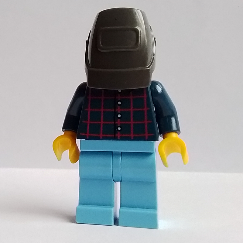 Lego Mechanic, Dark Blue Torso, Medium Blue Legs, Welding Mask
