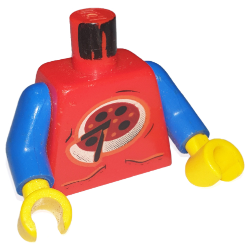 Lego Torso Shirt, Pizza with Slice Print (Pepper), Blue Arms, Yellow Hands / Red