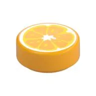 Tile Round 1 x 1 with Orange Center/slice Print / Bright Light Orange