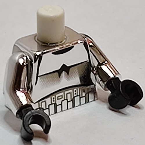Lego Torso Armor Stormtrooper Black Chest Marking with Line Print, Chrome Silver Arms, Black Hands / Chrome Silver