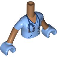 Lego Minidoll Torso Girl with Medium Blue Scrubs, Stethoscope, Bone, Dark Tan Arms print, Medium Blue Hands / Medium Nougat