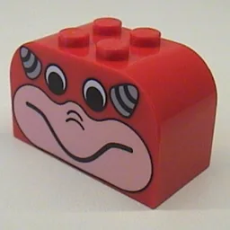 Brick Curved 2 x 4 x 2 Double with Face and Horns Print / Red