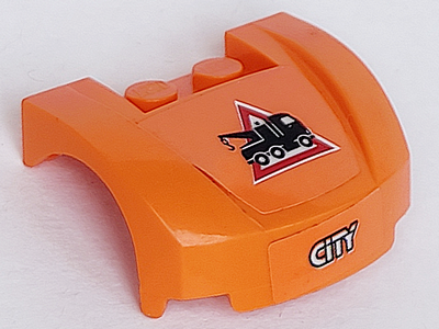 Lego Vehicle, Mudguard 3 x 4 x 1 2/3 Curved Front with Tow Truck Danger Sign and 'CITY' Pattern (Stickers) - Set 60017