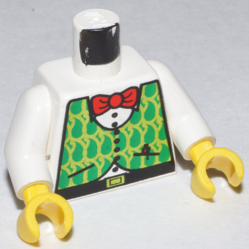 Lego Torso Shirt, Green Vest, and Red Bow Tie Print, White Arms, Yellow Hands / White