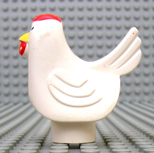 Lego Duplo Animal Chicken / Hen Tail and Smooth Red Comb - Bottom Stud Holder / White