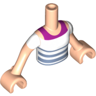 Lego Minidoll Torso Girl with Magenta Undershirt and White and Blue Striped Top Print, Light Nougat Arms and Hands (Emily Jones) / Light Nougat