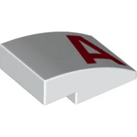 Brick Curved 3 x 2 No Studs with Red 'A' Print / White