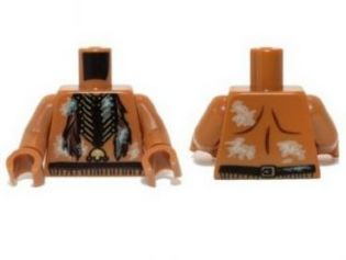 Lego Torso Bare Chest with Beaded Necklace and Feathers and Dirt Patches Pattern / Medium Nougat Arms / Medium Nougat Hands