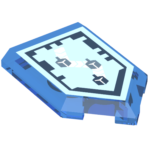 Lego Tile Special 2 x 3 Pentagonal with Nexo Power Shield Print - Beam Jump / Trans-Dark Blue