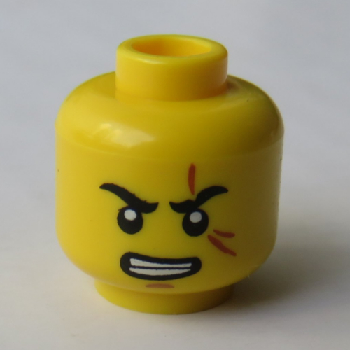 Lego Minifig Head Kai, Eyebrows, Scar over Eye, Clenched Teeth Print [Hollow Stud] / Yellow