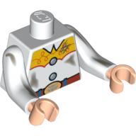 Lego Torso with Long Arms, Western Outfit with Dirt Stains Print (Jessie), White Arms with Dirt Print, Light Nougat Hands / White