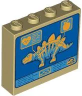 Brick 1 x 4 x 3 with Bright Light Orange Stegosaurus Skeleton, Heart and Apple on Blue and Dark Azure Screen Pattern