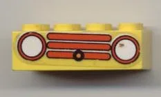 Brick 2 x 4 with Car Grille Fabuland Horizontal Red Pattern (Sticker) - Sets 134-2 / 344-2
