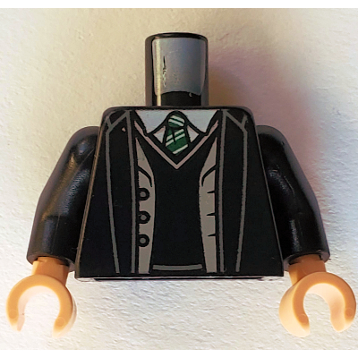 Lego Torso Jacket, Vest, Green Striped Tie Print (Tom Riddle), Black Arms, Light Nougat Hands / Black