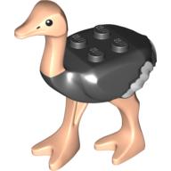 Lego Animal, Bird, Ostrich with White Tail and Wingtips / Light Nougat Legs and Head [Complete Assembly] / Black