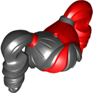 Lego Hair Pigtails High Bouncy and Hole on Top with Red Left Side Print / Black