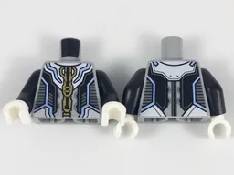 Torso Armor with Gold and Bright Light Blue Trim, Black and Dark Bluish Gray Panels Pattern / Black Arms / White Hands