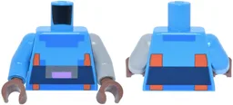 Torso Pixelated Armor, Blue Collar, Dark Blue Belt, Silver and Lavender Buckle, Reddish Orange Straps Pattern / Light Bluish Gray Arm Left / Dark Azure Arm Right / Medium Brown Hands