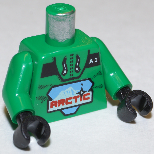 Lego Torso Arctic Logo Large and 'A2' Print, Green Arms, Black Hands / Green