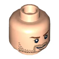 Minifig Head Indiana Jones, Brown Stubble, Brown Eyebrows and White Pupils Print [Blocked Open Stud] / Light Nougat