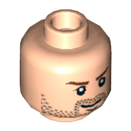 Lego Minifig Head Indiana Jones, Brown Stubble, Brown Eyebrows and White Pupils Print [Blocked Open Stud] / Light Nougat