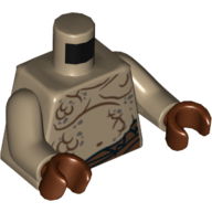 Lego Torso Bare Chest with Body Lines and Waistband Print, Dark Tan Arms, Reddish Brown Hands / Dark Tan