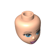 Lego Minidoll Head with Blue Eyes, Pink Lips, Open Mouth Print / Light Nougat