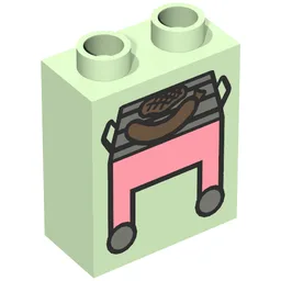 Duplo Brick 1 x 2 x 2 with Pink BBQ / Grill and Hot Dog Print / Light Green