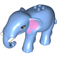 Lego Animal, Elephant with White Tusks, Bright Pink Ears with Heart-Shape print / Medium Blue