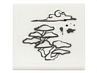 Lego Road Sign 2 x 2 Square with Open O Clip with Bonsai Tree, Cloud and Inkblots Pattern (Sticker) - Set 70751