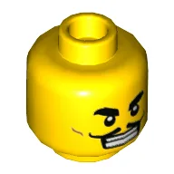 Minifig Head Wallop, Large Eyebrows, Moustache, Open Mouth Grin, Perfect Teeth / Bruise, Bandage, and Broken Teeth Print / Yellow