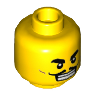 Lego Minifig Head Wallop, Large Eyebrows, Moustache, Open Mouth Grin, Perfect Teeth / Bruise, Bandage, and Broken Teeth Print / Yellow