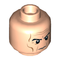 Lego Minifig Head Grand Moff Tarkin, Eyebrows, Dark Orange Wrinkles, Stern / Raised Right Eyebrow Print / Light Nougat