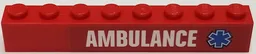 Brick 1 x 8 with White 'AMBULANCE' and Blue Star Of Life Pattern Model Right Side (Sticker) - Set 60116
